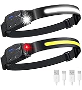 LHKNL Headlamp Rechargeable 2PCS,230° Wide Beam LED Head Lamp for Adults with White Red Light,Mot...