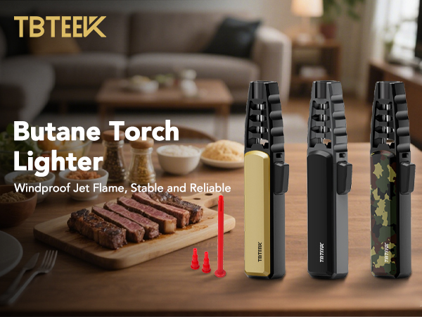 TBTeek Butane Torch Lighter - Adjustable Jet Flame Lighter, Refillable Bright Fire Blow Torch
