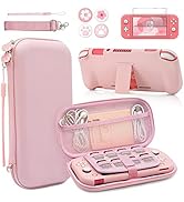 BRHE Pink Travel Carrying Case Accessories Kit for Switch Lite, Hard Protective Cover Skin Shell ...