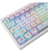 TYRIXKI PBT Keycaps - Side Printed Keycap Set,136 Keys Shine Through Cute Kawaii Cat Keycaps, Che...