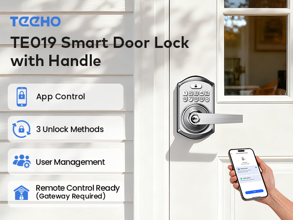 Smart keyless entry door lock with handle controlled via KK HOME app