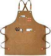 OUNLEN Chef Apron for Men Women Canvas Aprons with 3 Pockets Cross Back Resistant Work Apron for ...
