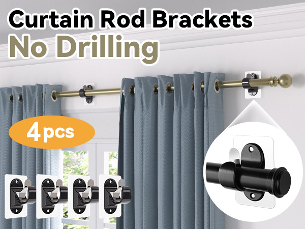 4 Pack No Drill Curtain Rod Brackets
