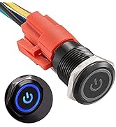 APIELE 16mm Latching Push Button Switch 0.63" 12V Power Symbol Ring Led Car Metal with Socket Plu...