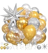 60pcs Gold and Silver Balloons, Metallic Pearl Silver Gold Balloons Clear Balloon Disco 4d Ball S...