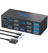 KVM Switch 3 Monitors 2 Computers HDMI 4K60Hz USB3.0 KVM Switch 2 Ports with 4 USB Ports for 2 Co...