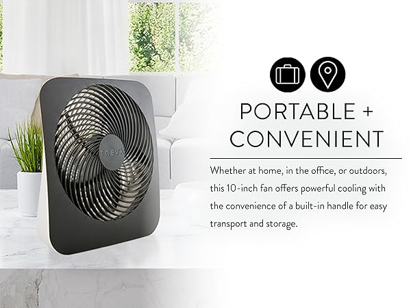 Treva 10 Inch Fin Fan Black on living room table