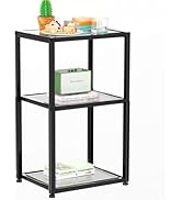 Simple Trending Tempered Glass End Table, 3 Tier Side Table with Storage, Nightstand Shelves for ...