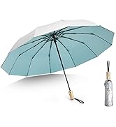 G4Free 46 Inch UV Protection Sun Umbrella UPF 50+ Windproof 12 Fibreglass Ribs with Wooden Handle...