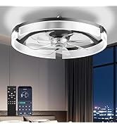 AIKVSXER 20" Ceiling Fan with Light, Modern Low Profile Fan Light, Quiet DC Motor, 6 Speeds, 3000...
