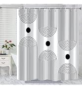 GKLEASG White and Black Shower Curtain, Boho Minimalist Mid Century Modern Arch Geometric Machine...