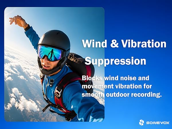 SONEVOX AirMic wireless lavalier mic with wind noise reduction for outdoor recording