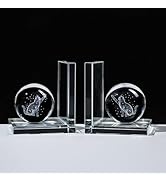 4'' Tall Crystal Book Ends for Shelves - Modern Bookends with Crystal Ball,3D Engraved Cat Decora...