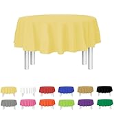 Yellow Disposable Plastic Tablecloth for Round Tables (12 Pack) 84 inches Table Cloths for Partie...