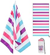 Exclusivo Mezcla Large Microfiber Quick Dry Beach Towel, Lightweight Sand-Free Cabana Stripe Pool...