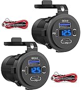 12V USB Outlet, Dual USB C Car Charger Socket &amp; Quick Charge 3.0 Port with Voltmeter and Power Sw...