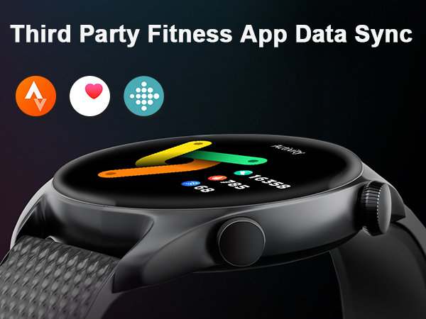 The round smartwatch supports third-party fitness app data synchronization