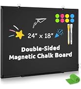 Magnetic Chalk Board, 24“x18” Black Chalkboard Double-Sided Dry Erase Board Magnetic Blackboard f...