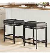 MALOL Set of 2 Saddle Bar Stools Counter Height 24.4”, Black Backless Barstools for Kitchen Islan...