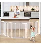COMOMY 127.8" Extra Wide Baby Gate, Dog Gate for House Stairs Doorways Fireplace, Auto Close Pet ...