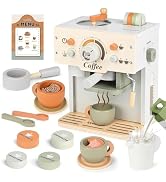 Dreamon Toy Coffee Maker for Kids Kitchen Set, Wooden Kitchen Accessories Pretend Play Toddler Co...