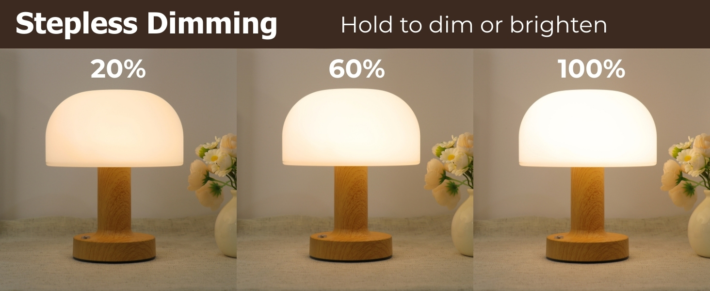 small mushroom LED table lamp rechargeable and cordless