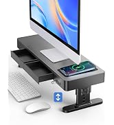 Meatanty Monitor Stand Riser with 4 Adjustable Height,2 Drawers,Wireless Charging Pad and 4 USB P...