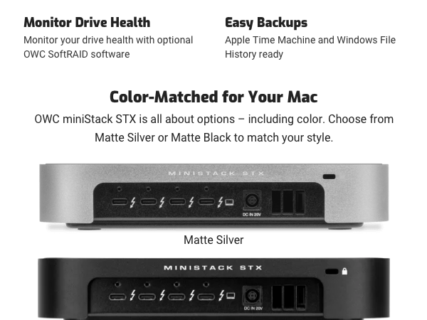 MAC MINI EXTERNAL STORAGE HARD DRIVE BACKUP RAID SOFTRAID DOCK USB4 THUNDERBOLT USB NVME SSD PCIE 