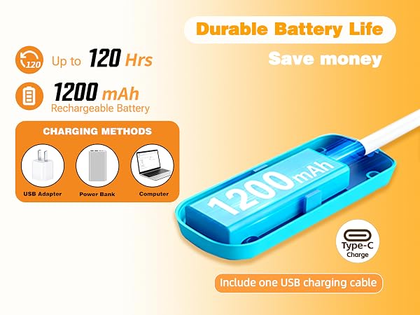 VAVOFO 1200mAh rechargeable reading book light with rotatable light head-blue for mobile