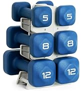 Tone Fitness Neoprene Dumbbell Set with Storage Rack – Non-Slip, Anti-Roll Hand Weights for Home ...