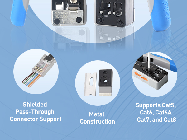 Modular RJ45 Crimping Tool for Shielded Pass Through Connectors