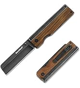 DURATECH Folding Knife Straight Blade Wood Handle Stonewashed Finish Liner Lock with Clip for Out...