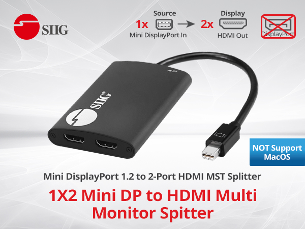 siig cedp0l11s1 mini displayport 1.2 to 2 port hdmi mst splitter mobile