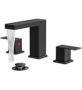 FORIOUS Waterfall Black Bathroom Faucet 3 Hole, 8 Inch Widespread Matte Black Waterfall Faucet fo...