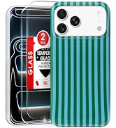 MYY for iPhone 17 Pro Case [with 2X Screen Protector],Cute Striped Phone Case Soft TPU Slim Shock...