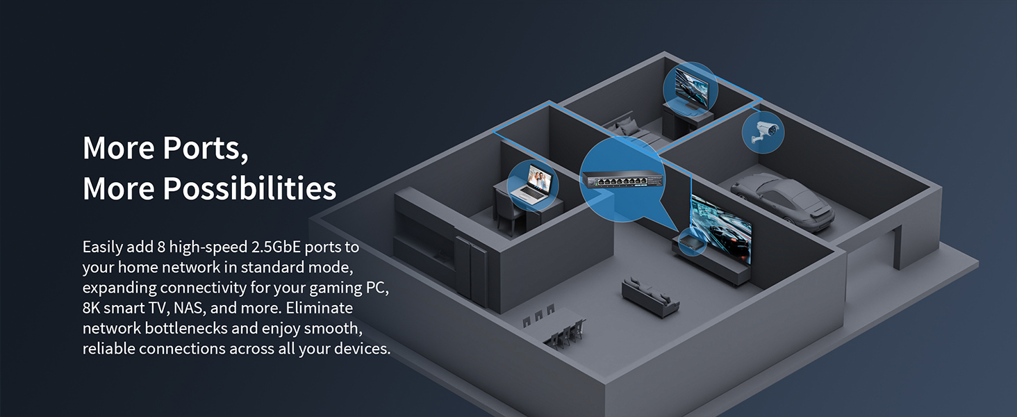 Standard Mode on the Ethernet Switch Adds Eight 2.5GbE LAN Ports to Your Network