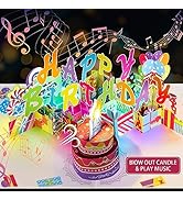 3D PopUp Birthday Cards, 1-100 Age Luxury Blowable Light Candle Cake Music Happy Birthday Card Po...