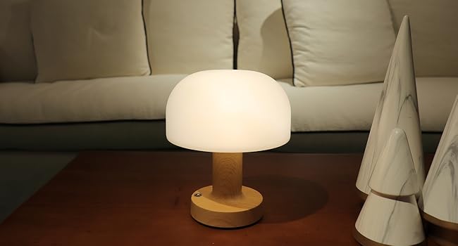 small mushroom LED table lamp rechargeable and cordless