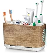 Boperzi Toothbrush and Toothpaste Holder Wood Grain for Bathroom Countertop with Adjustable Divid...