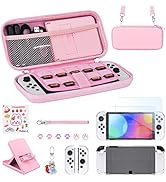 Younik Switch OLED Accessories Bundle, 17 in 1 Pink Switch Oled Accessories Kit for Girls Include...