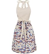 HYVOROS Cute Floral Aprons for Women with Pockets,Cotton Adjustable Neck Strap Apron for Kitchen ...