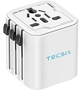 Universal Travel Adapter Worldwide, TECSIX Compact Travel Power Plug Adapter (Type A C G I), 2500...