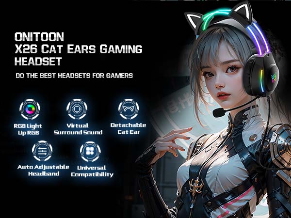 ONITOON Cat Ears Gaming Headphones