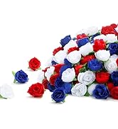SITUMEIZI 100 Pcs Mini Patriotic Roses Head 4th of July Artificial Flowers Small Rose for Indepen...