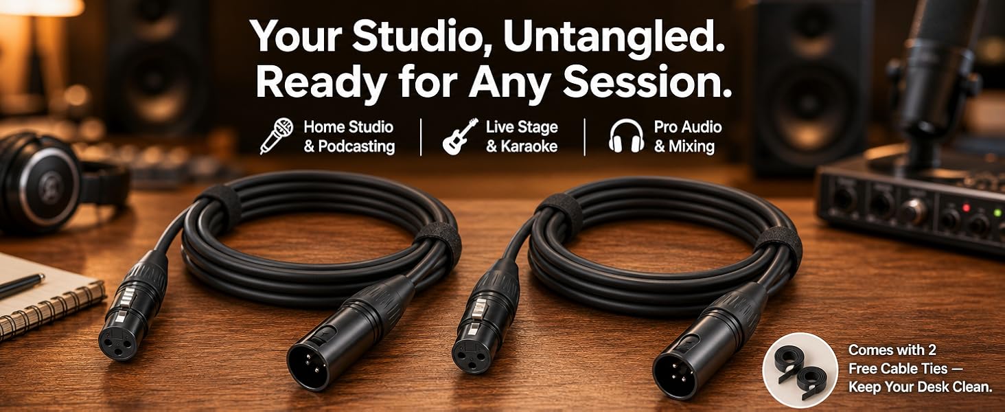 Yinker XLR Cables 2 Pack - 5FT XLR Male to Female Microphone Cable, Mic Cord Cable (OFC)