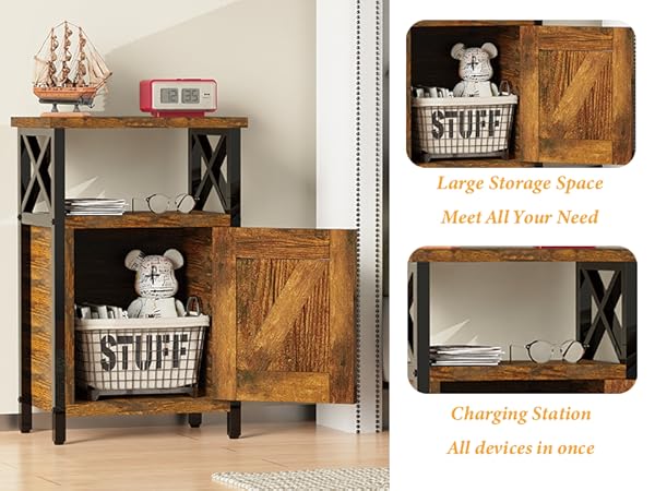 nightstand with locking drawer side table end table with charging station