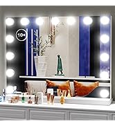 Gvnkvn Extra Large Lighted Makeup Vanity Hollywood Mirror with 3 Color Lights 15 Dimmable LED Bul...