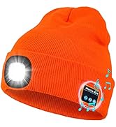 Bluetooth Beanie Hat with Light, Unisex USB Rechargeable LED Headlamp Cap with Headphones, Built-...