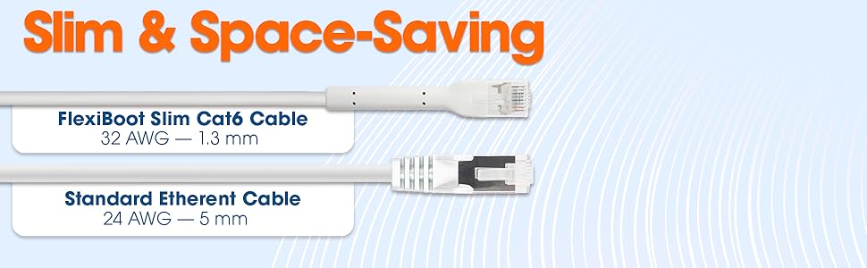 Cat6 Cable 10G Flexible Boot Design Small Diameter Ethernet Cable