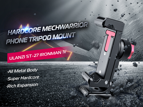 ULANZI ST-27 Phone Tripod Mount, 360° Metal Phone Holder for Tripod w 3 Cold Shoes